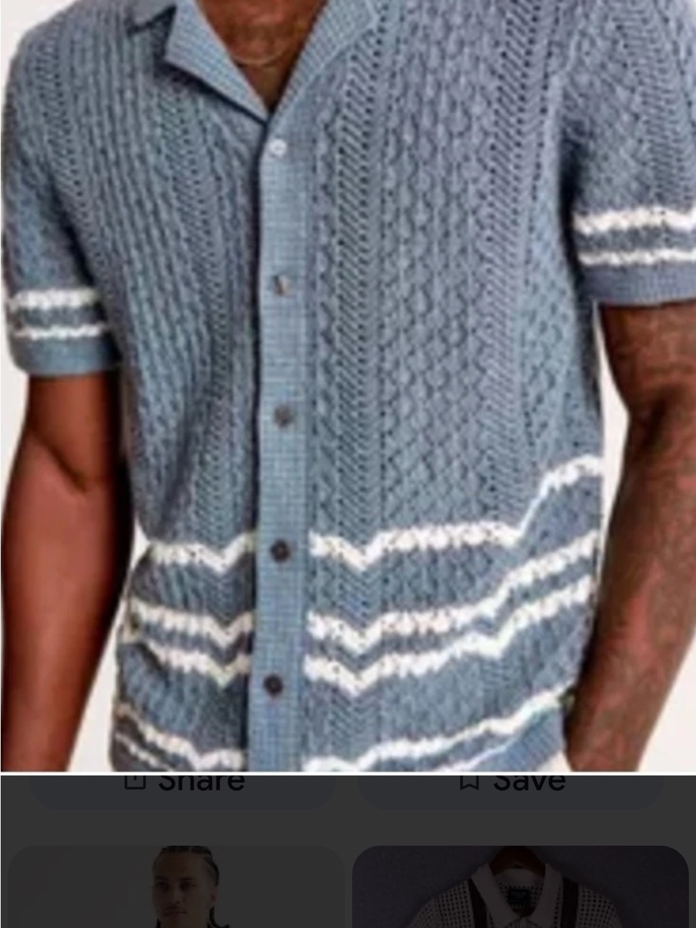 Abercrombie & Fitch Blue Short-Sleeve Cable Knit Cardigan W/ White Stripes MED